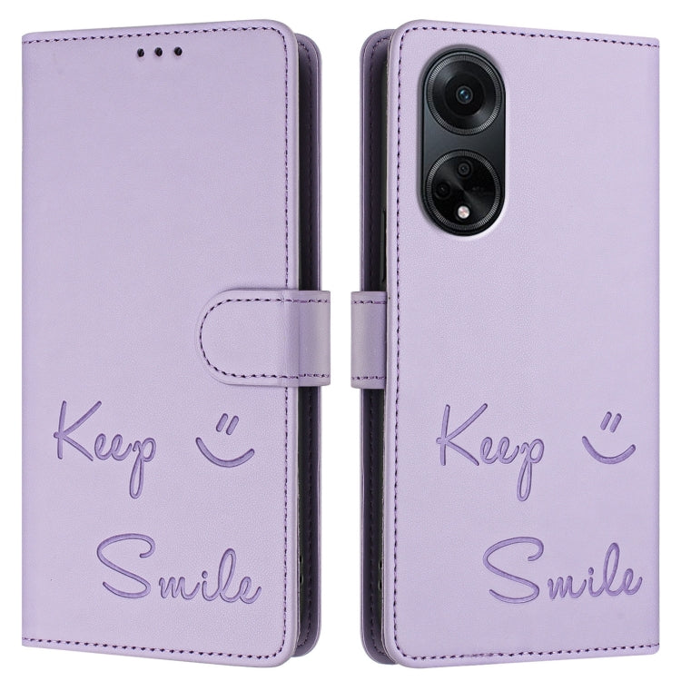 For OPPO A98 5G / F23 5G India Smile Embossing RFID Leather Phone Case
