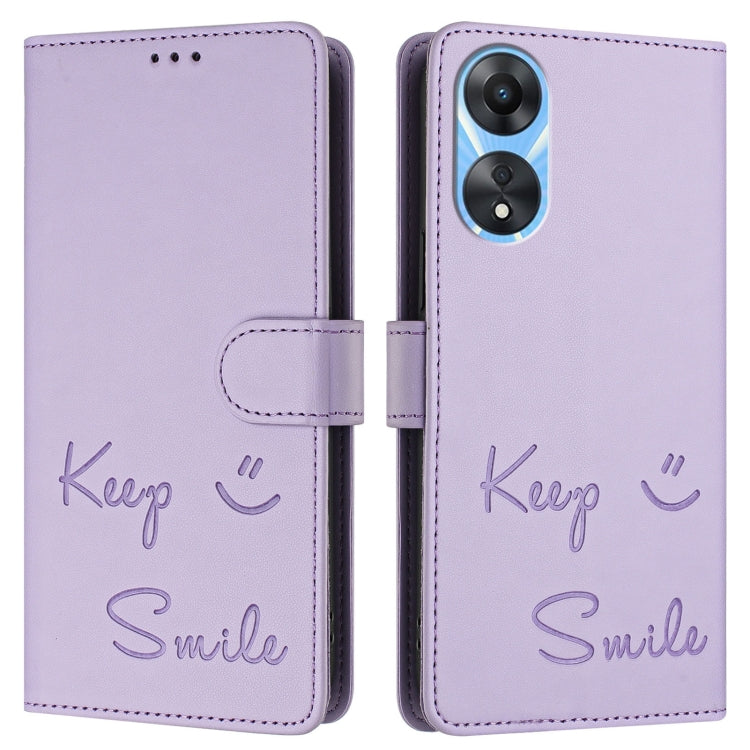 For OPPO A78 5G Global / A1X 5G Smile Embossing RFID Leather Phone Case