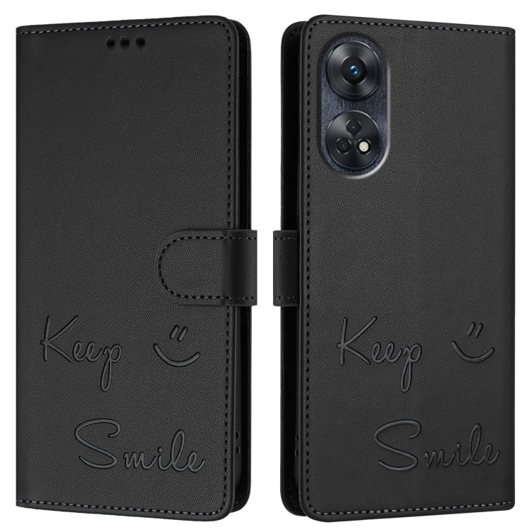 For OPPO Reno8 T 4G Global Smile Embossing RFID Leather Phone Case