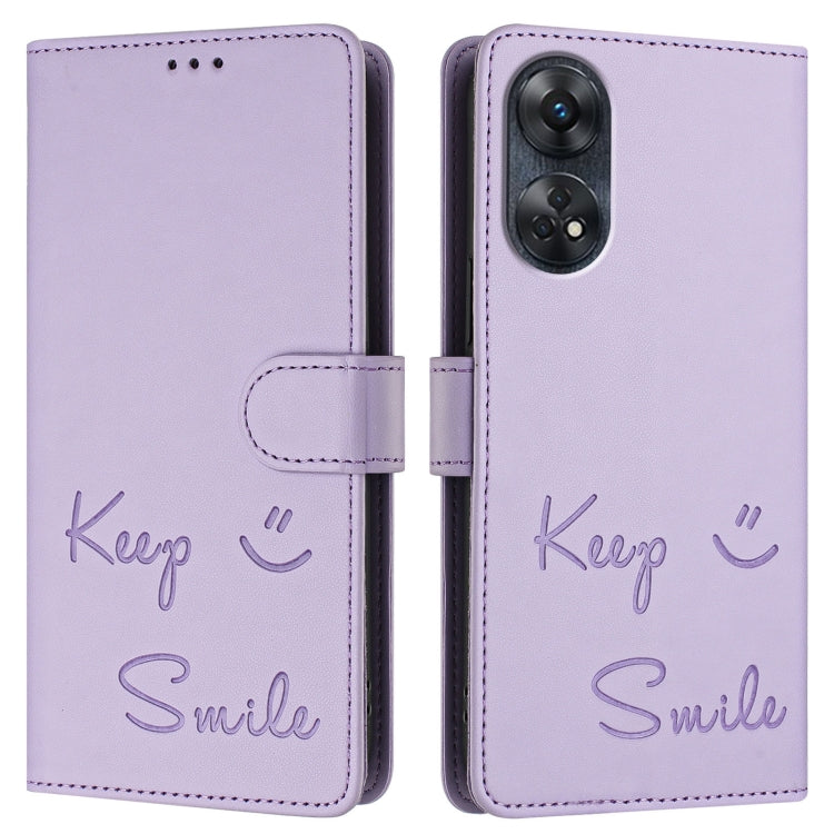 For OPPO Reno8 T 4G Global Smile Embossing RFID Leather Phone Case