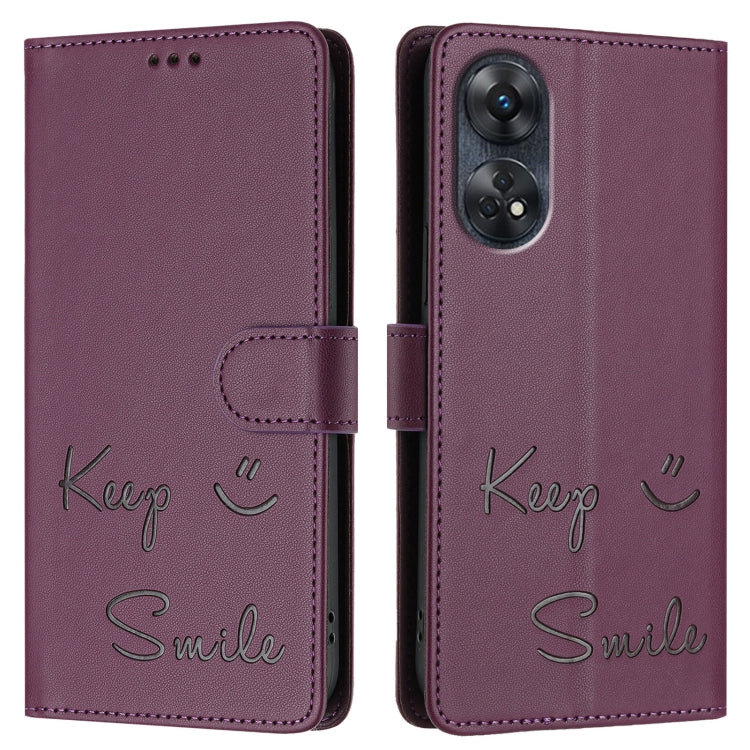 For OPPO Reno8 T 4G Global Smile Embossing RFID Leather Phone Case
