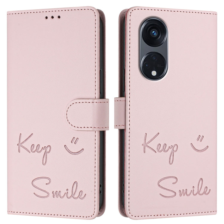 For OPPO A1 Pro 5G / Reno8 T 5G Global Smile Embossing RFID Leather Phone Case