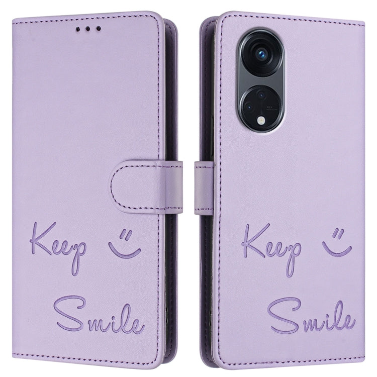 For OPPO A1 Pro 5G / Reno8 T 5G Global Smile Embossing RFID Leather Phone Case