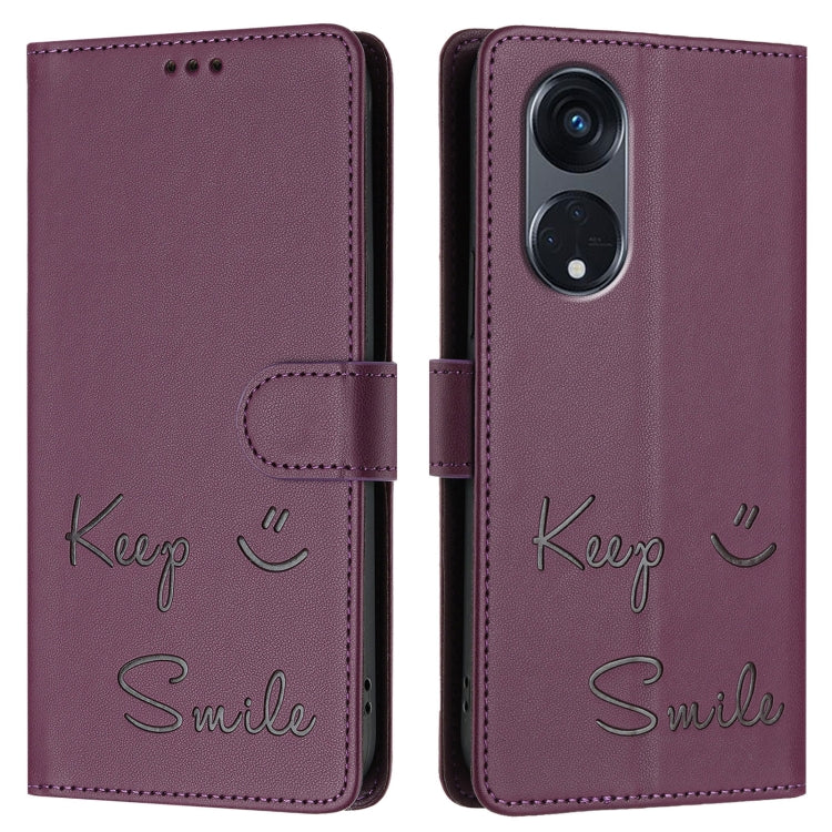 For OPPO A1 Pro 5G / Reno8 T 5G Global Smile Embossing RFID Leather Phone Case