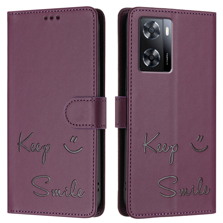 For OPPO A77 4G / A77s 4G Smile Embossing RFID Leather Phone Case