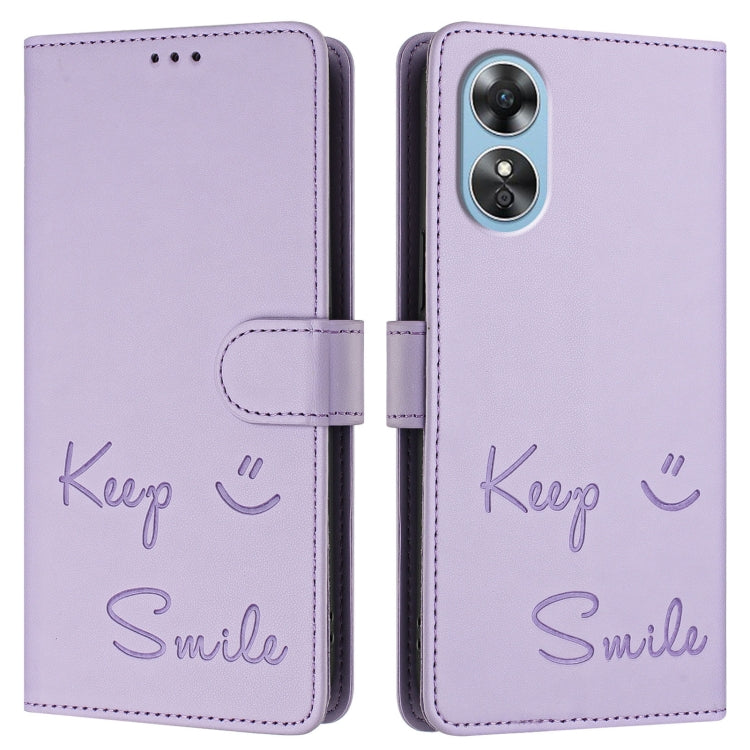 For OPPO A17 4G Global / A17K Smile Embossing RFID Leather Phone Case