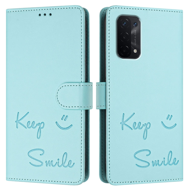 For OPPO A77 5G / A97 5G Smile Embossing RFID Leather Phone Case