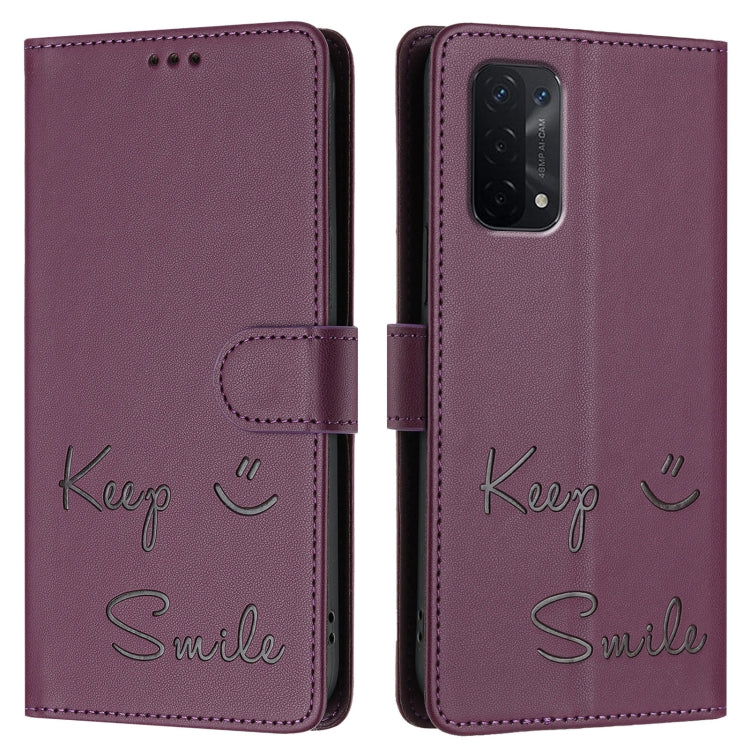 For OPPO A77 5G / A97 5G Smile Embossing RFID Leather Phone Case