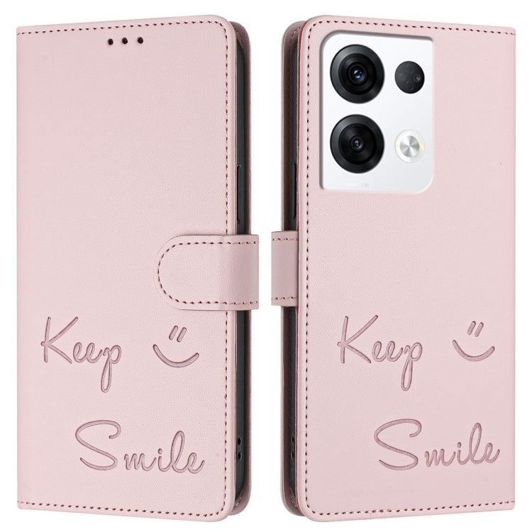 For OPPO Reno8 Pro 5G Global Smile Embossing RFID Leather Phone Case