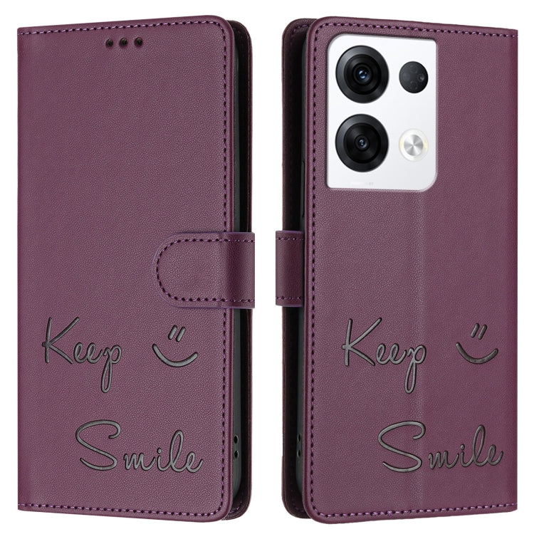 For OPPO Reno8 Pro 5G Global Smile Embossing RFID Leather Phone Case