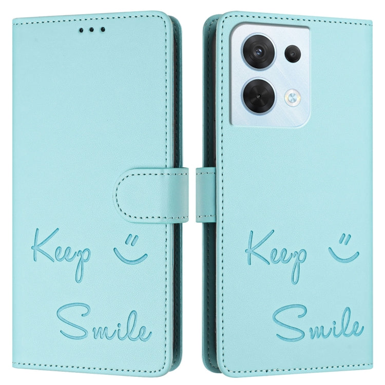 For OPPO Reno8 5G Global Smile Embossing RFID Leather Phone Case