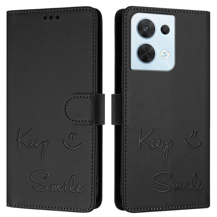 For OPPO Reno8 5G Global Smile Embossing RFID Leather Phone Case