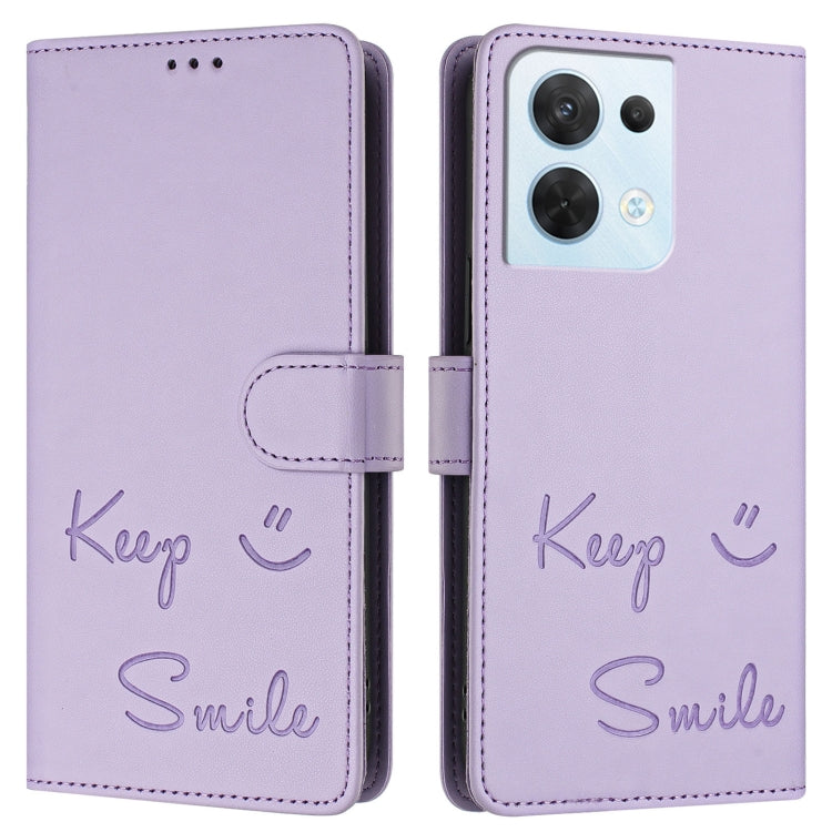For OPPO Reno8 5G Global Smile Embossing RFID Leather Phone Case