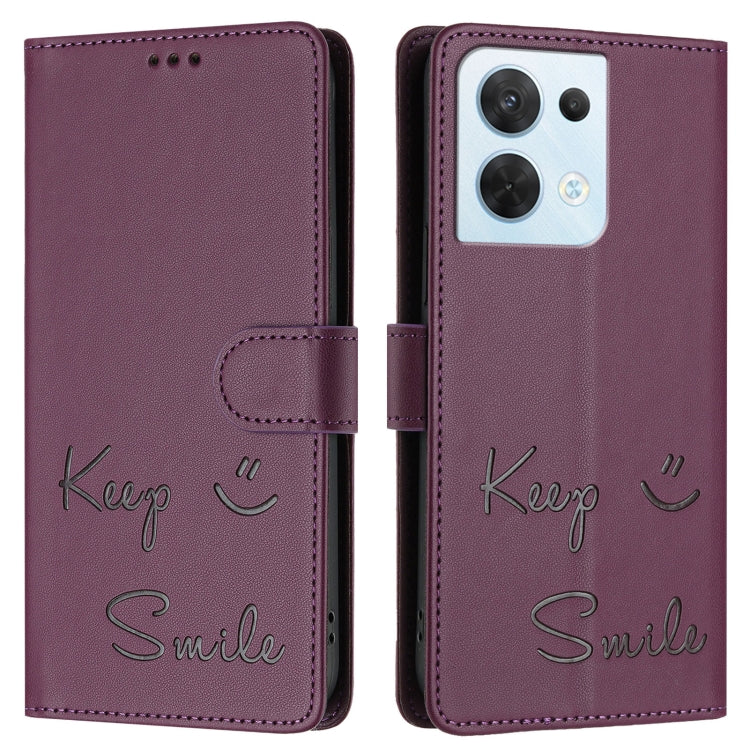 For OPPO Reno8 5G Global Smile Embossing RFID Leather Phone Case