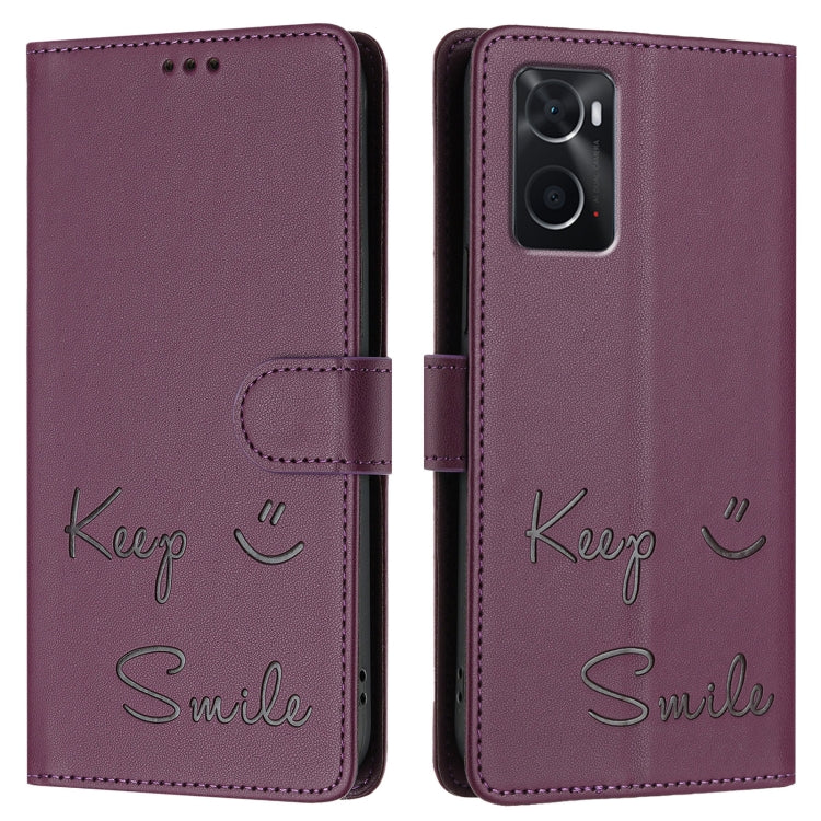 For OPPO A96 4G / K10 4G Smile Embossing RFID Leather Phone Case