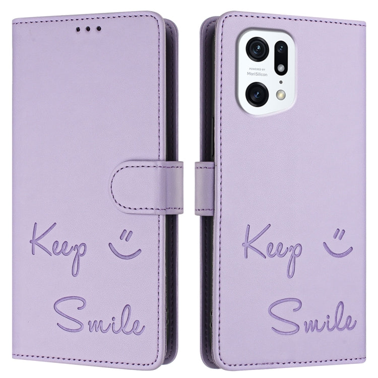 For OPPO Find X5 Pro Smile Embossing RFID Leather Phone Case