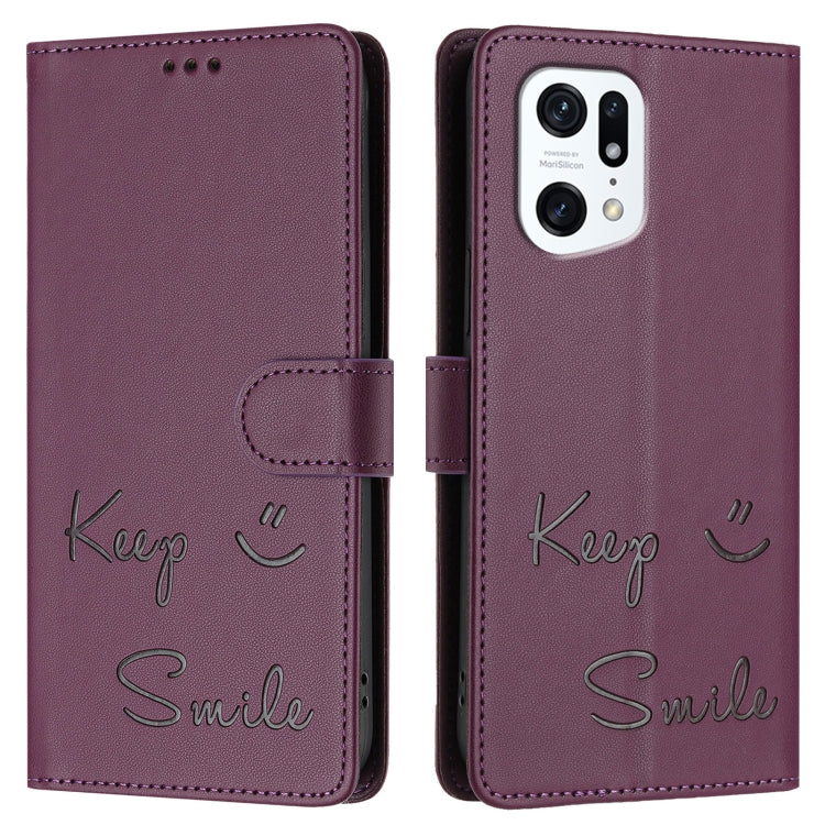 For OPPO Find X5 Pro Smile Embossing RFID Leather Phone Case
