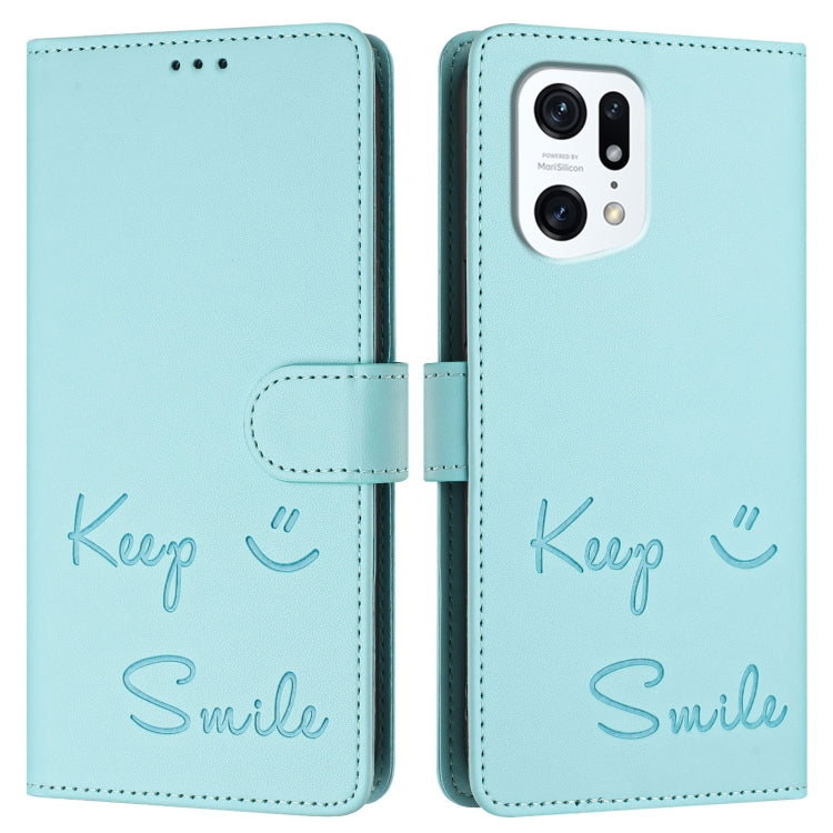 For OPPO Find X5 Smile Embossing RFID Leather Phone Case