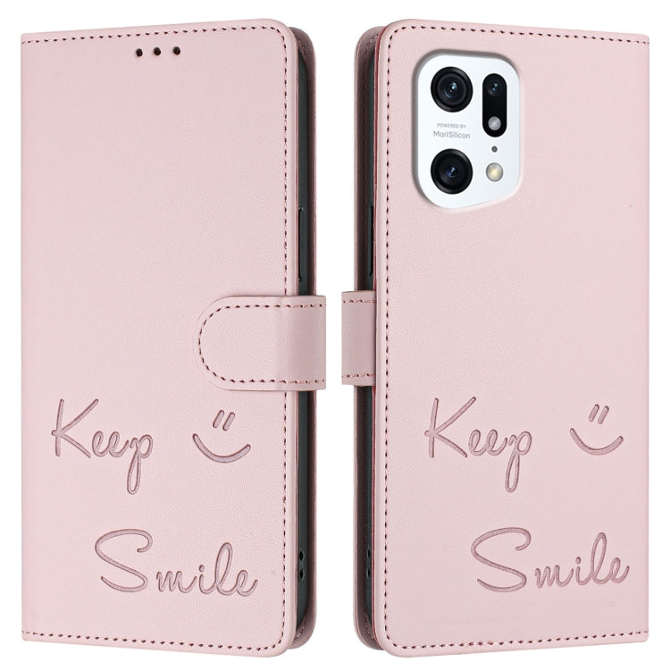 For OPPO Find X5 Smile Embossing RFID Leather Phone Case