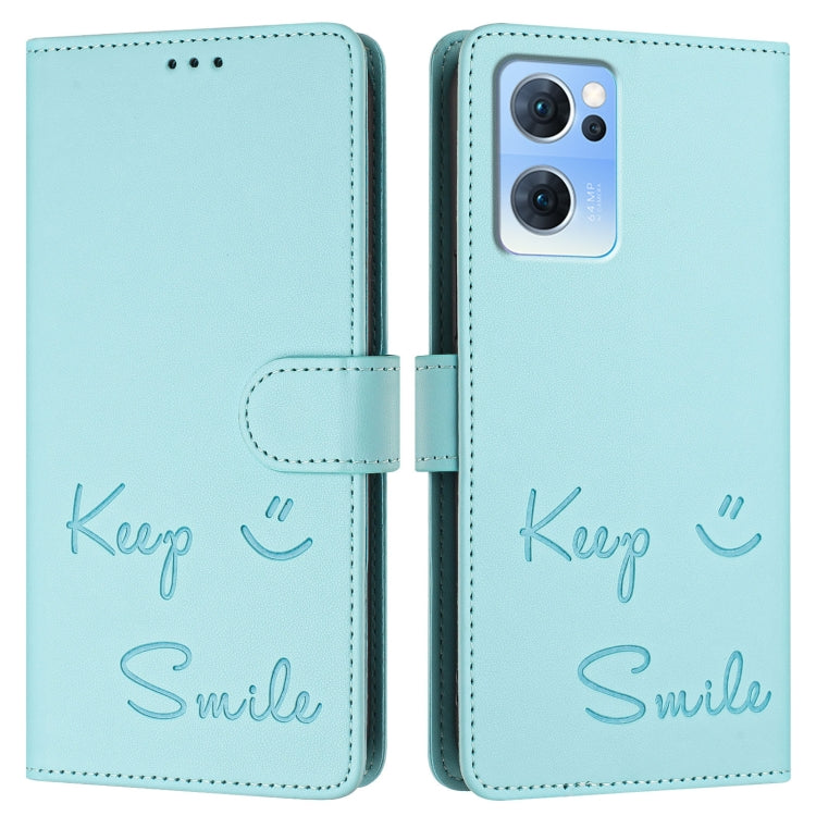 For OPPO Reno7 5G Global Smile Embossing RFID Leather Phone Case