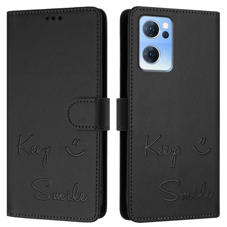 For OPPO Reno7 5G Global Smile Embossing RFID Leather Phone Case