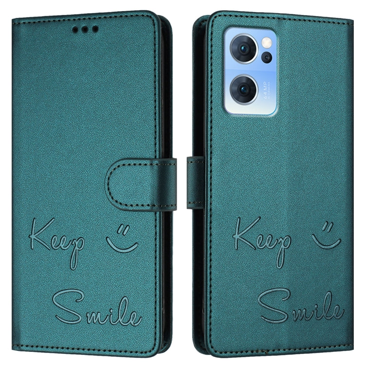 For OPPO Reno7 5G Global Smile Embossing RFID Leather Phone Case