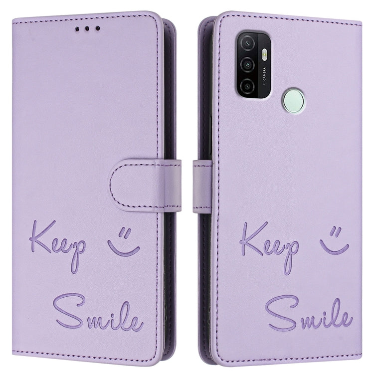 For OPPO A11s 4G Smile Embossing RFID Leather Phone Case