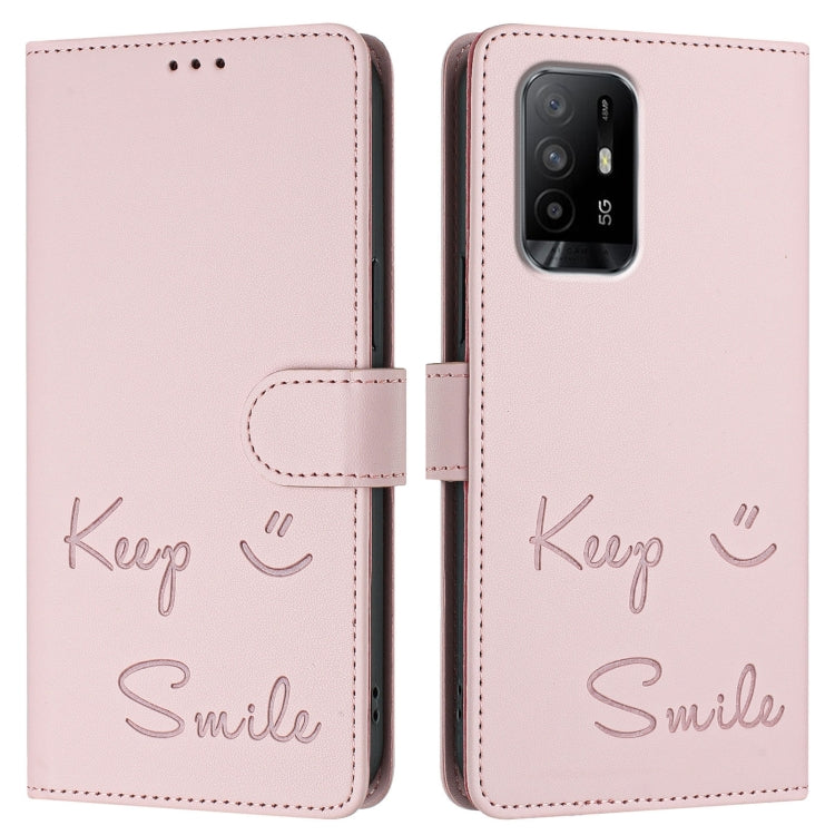For OPPO A74 4G / F19 / F19s Smile Embossing RFID Leather Phone Case