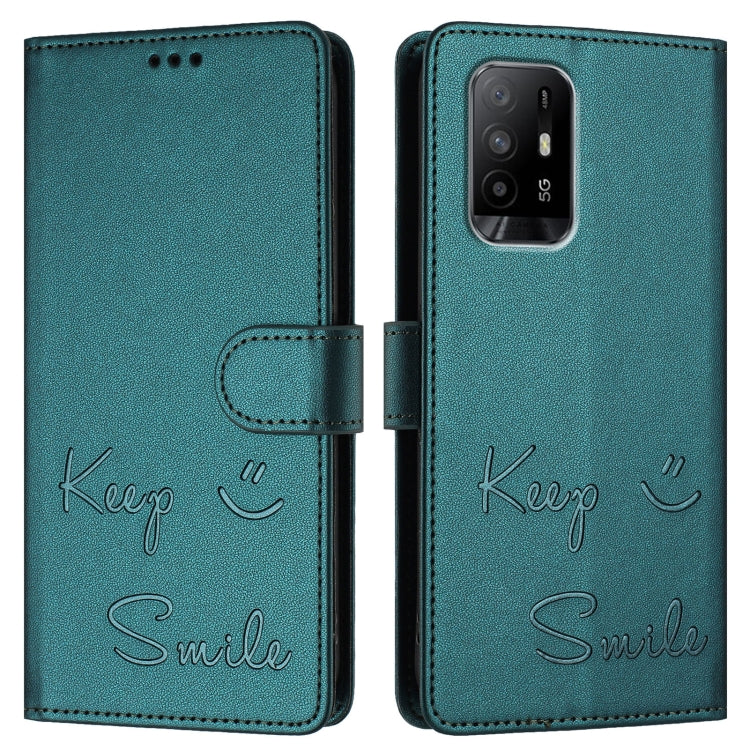 For OPPO A74 4G / F19 / F19s Smile Embossing RFID Leather Phone Case