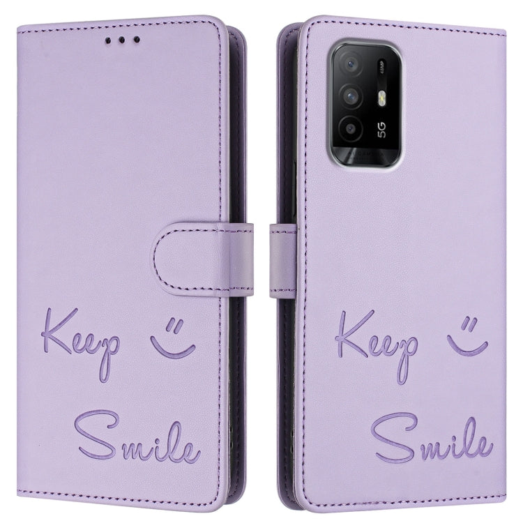 For OPPO A74 4G / F19 / F19s Smile Embossing RFID Leather Phone Case