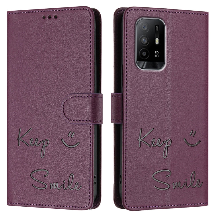 For OPPO A74 4G / F19 / F19s Smile Embossing RFID Leather Phone Case