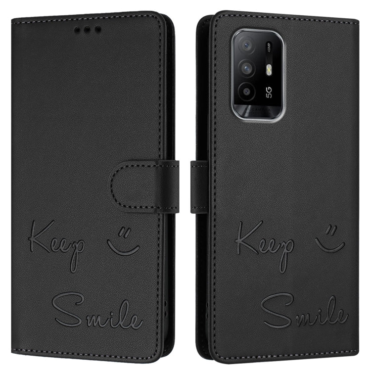 For OPPO A95 4G Global / Reno6 Lite Smile Embossing RFID Leather Phone Case