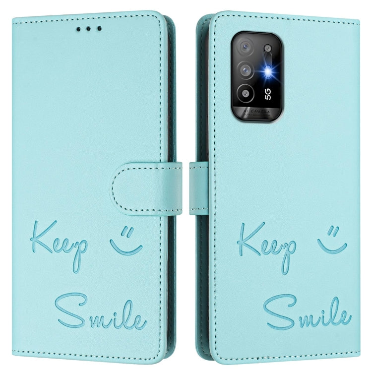 For OPPO A94 5G Global / Reno5 Z Smile Embossing RFID Leather Phone Case