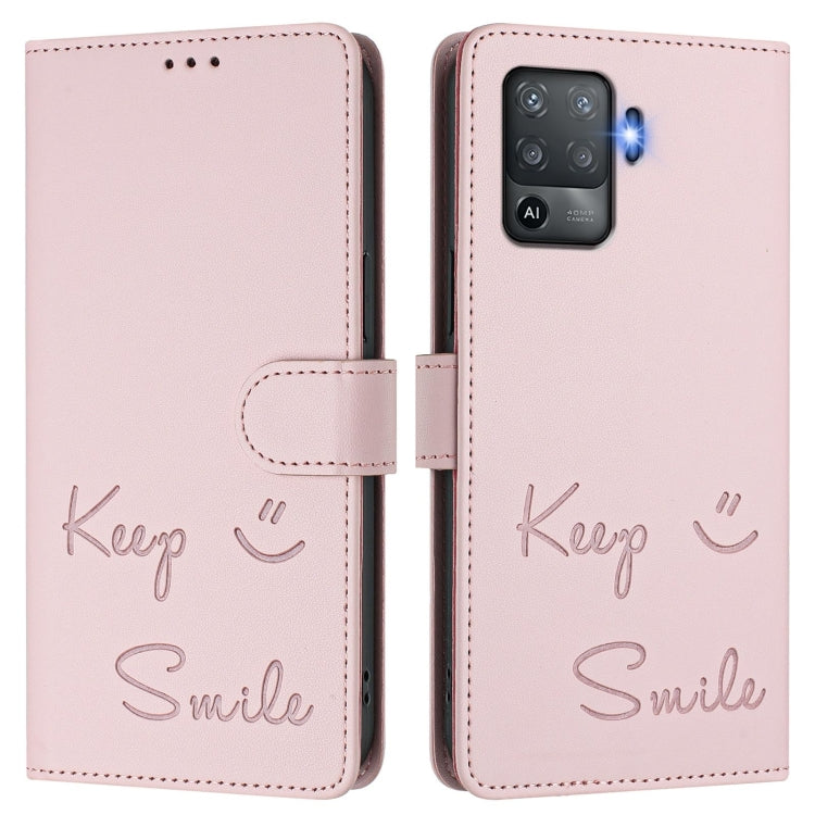 For OPPO F19 Pro / Reno5 F Smile Embossing RFID Leather Phone Case