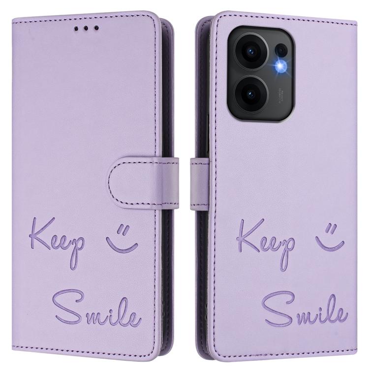 For OPPO Reno13 F 5G Smile Embossing RFID Leather Phone Case