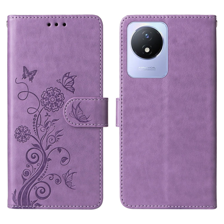 For vivo Y02 4G / Y11 2023 / Y02A Embossed Butterfly Flowers Leather Phone Case
