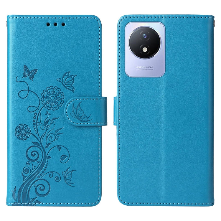For vivo Y02 4G / Y11 2023 / Y02A Embossed Butterfly Flowers Leather Phone Case