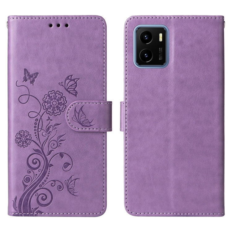 For vivo Y15A 4G Global / Y15s 4G Embossed Butterfly Flowers Leather Phone Case