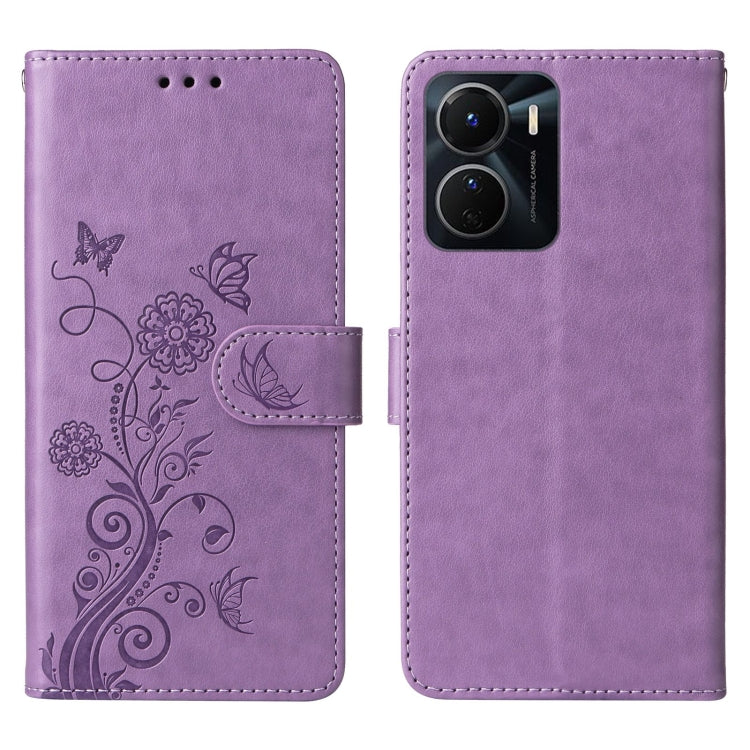 For vivo Y16 4G / Y02s / Y56 5G Global Embossed Butterfly Flowers Leather Phone Case
