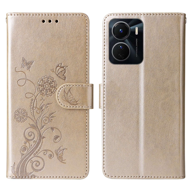 For vivo Y16 4G / Y02s / Y56 5G Global Embossed Butterfly Flowers Leather Phone Case