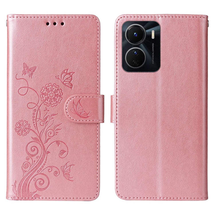 For vivo Y16 4G / Y02s / Y56 5G Global Embossed Butterfly Flowers Leather Phone Case
