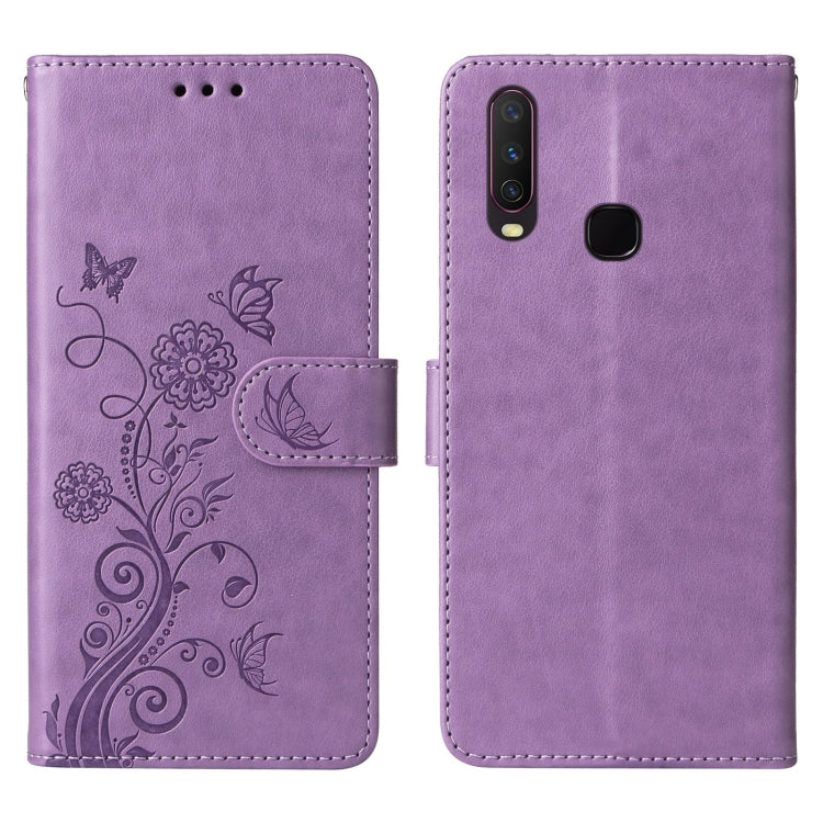 For vivo Y17 / Y15 Embossed Butterfly Flowers Leather Phone Case