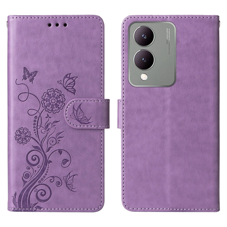 For vivo Y17s / Y36i 5G / Y28 5G Embossed Butterfly Flowers Leather Phone Case