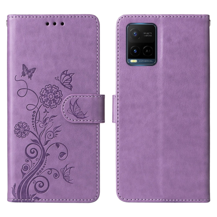 For vivo Y21 2021 / Y21s / Y33s 4G Embossed Butterfly Flowers Leather Phone Case