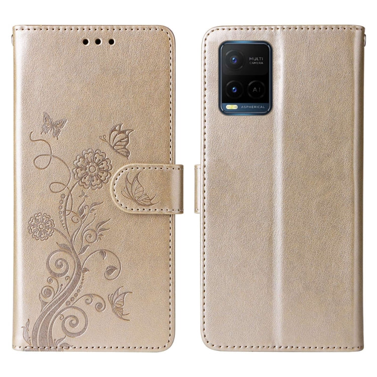 For vivo Y21 2021 / Y21s / Y33s 4G Embossed Butterfly Flowers Leather Phone Case