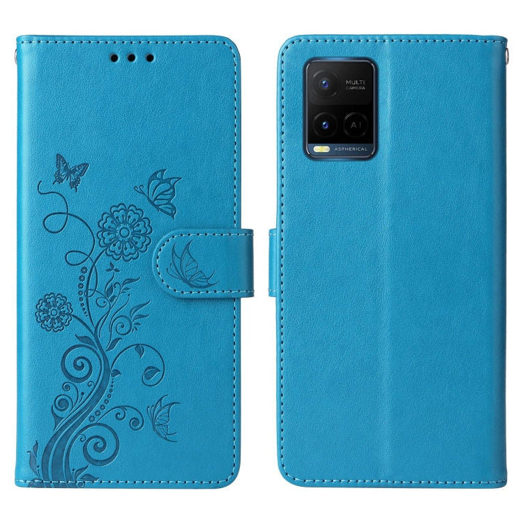 For vivo Y21 2021 / Y21s / Y33s 4G Embossed Butterfly Flowers Leather Phone Case