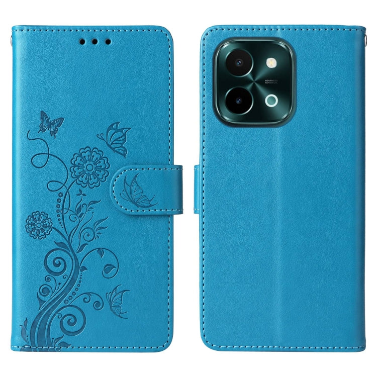 For vivo Y28 4G Embossed Butterfly Flowers Leather Phone Case