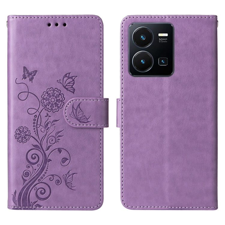 For vivo Y35 4G / Y22s / Y22 Embossed Butterfly Flowers Leather Phone Case
