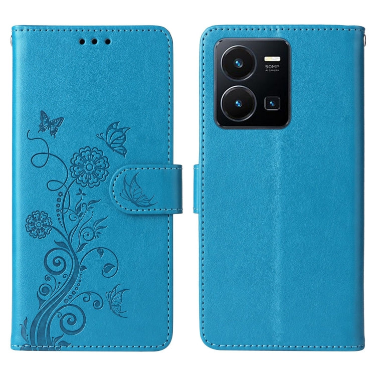 For vivo Y35 4G / Y22s / Y22 Embossed Butterfly Flowers Leather Phone Case