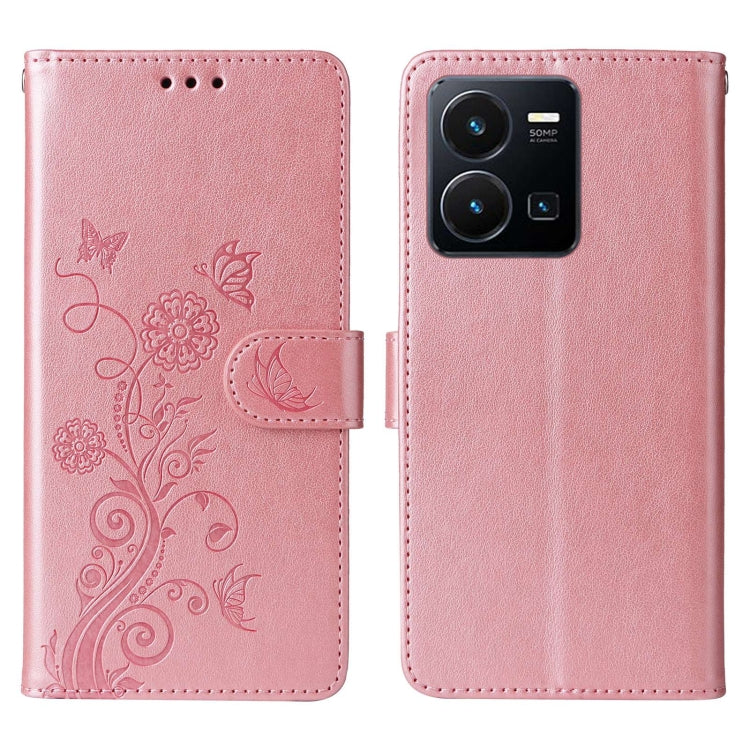For vivo Y35 4G / Y22s / Y22 Embossed Butterfly Flowers Leather Phone Case
